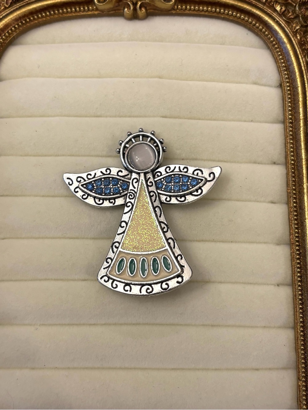 Cat’s Eye Cabochon Angel Brooch‎ Pin Rhinestones Crystals Jewelry Western Boho